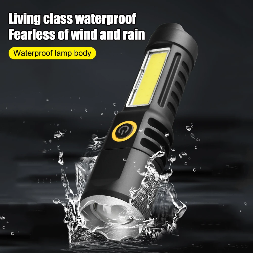 Waterproof Torch Light Telescopic Zoom XPE COB LED Camping Flashlight Type-C USB Charging Bright Flash Light 4 Modes for Fishing