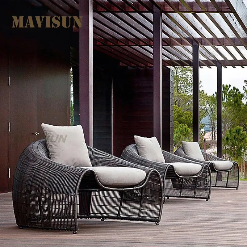 Designer Outdoor Sofa For Villa Courtyard Patio Creative Leisure Furniture Modern Terrace Rattan Chair Coffee Table Combination