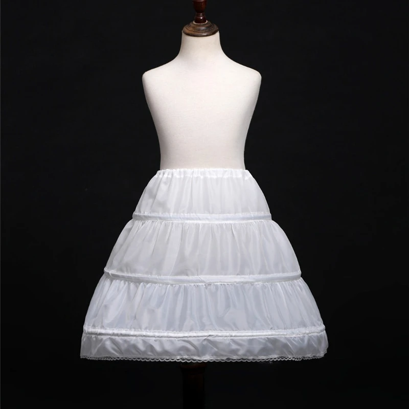 White Children kids Petticoat A-Line 3 Hoops One Layer Kids Crinoline Lace Trim Flower Girl Dress Underskirt Elastic Waist flower girl underskirt,lolita petticoat,petticoat underskirt,petticoat skirt