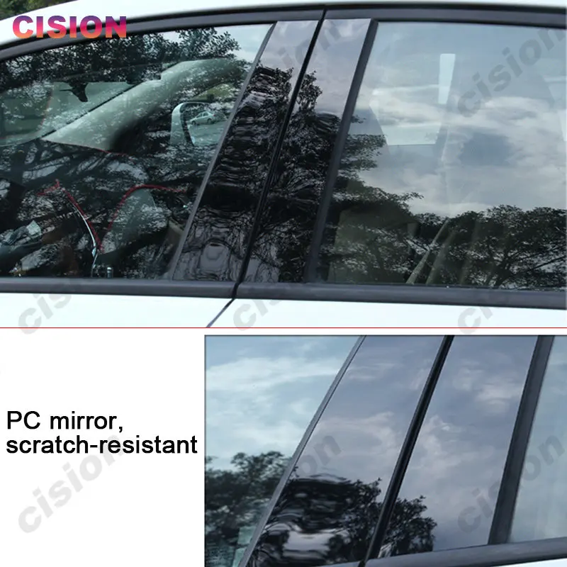 8x 광택 블랙 미러 효과 창 도어 컬럼 센터 B C 기둥 포스트 커버 트림 PC 스티커, BMW X6 X6M E71 E72 2008-2014