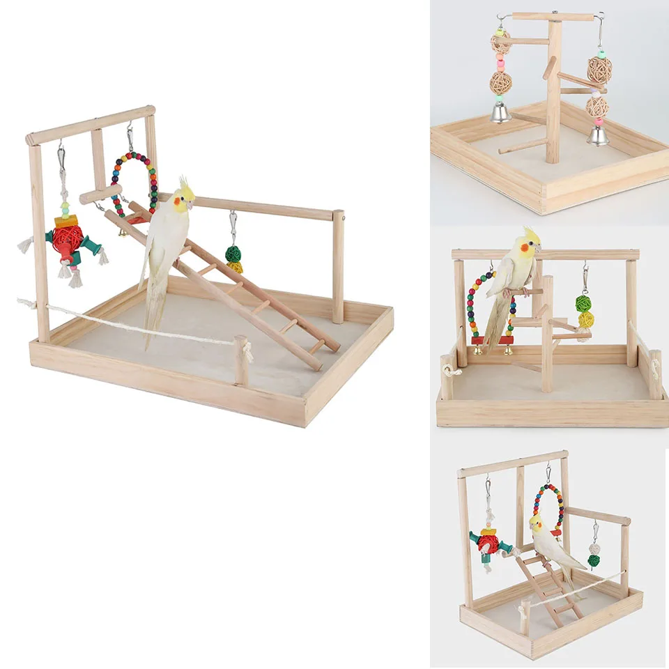 

Wooden Bird Perch Stand Parrot Platform Playground Exercise Gym Playstand Ladder Interactive Toys Bird Supplies 3 Types