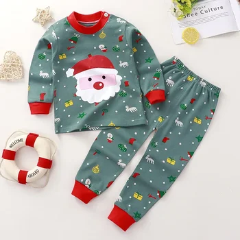 2025 Autumn Christmas Kids Cotton Pajama Set Long Sleeve Thermal Underwear for Boys and Girls Baby Homewear Clothes
