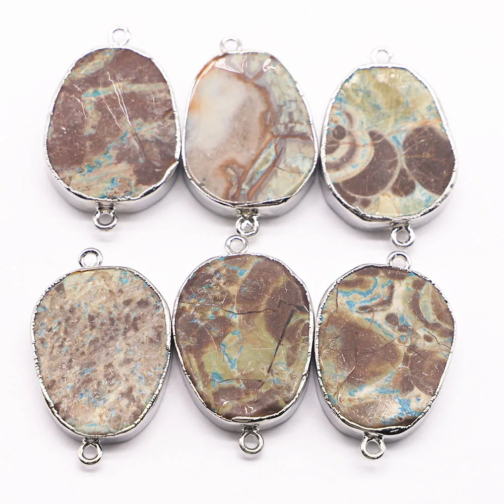 35*25MM Natural Stone Charms Connector Ocean Jasper Pendant Double Hole 4pcs for DIY Women Men Jewelry Bracelet Making Wholesale