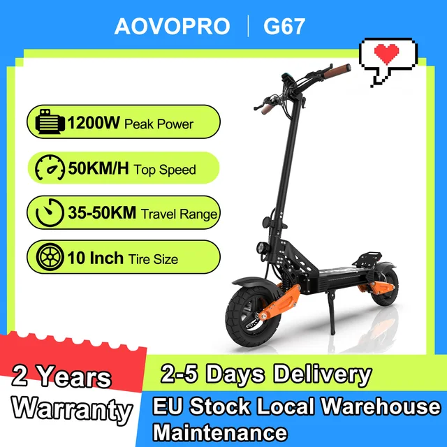 Trottinette électrique AOVOPRO G67 1200W, capacité de la batterie 48V13.5AH, autonomie de 35-50KM, trottinette électrique tout-terrain, pneus gonflables de 10 pouces 1