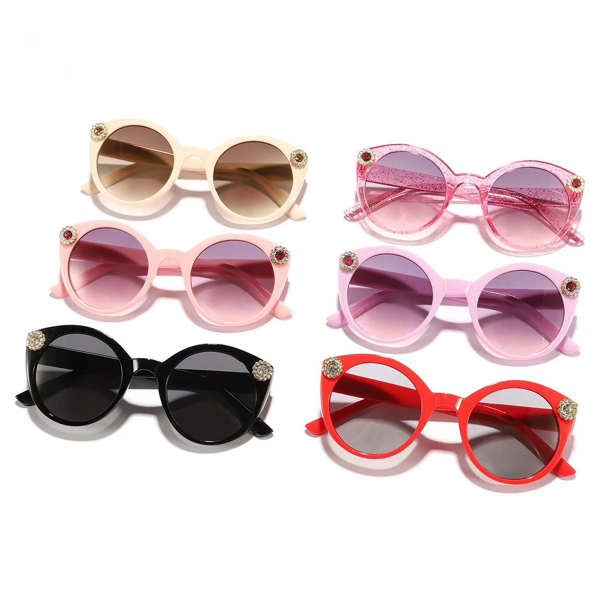 Trendy Kids' Candy-Colored Round Frame Rhinestone Sunglasses UV400 Protection Stylish Baby Boy Girl Accessories Outdoor Fashion