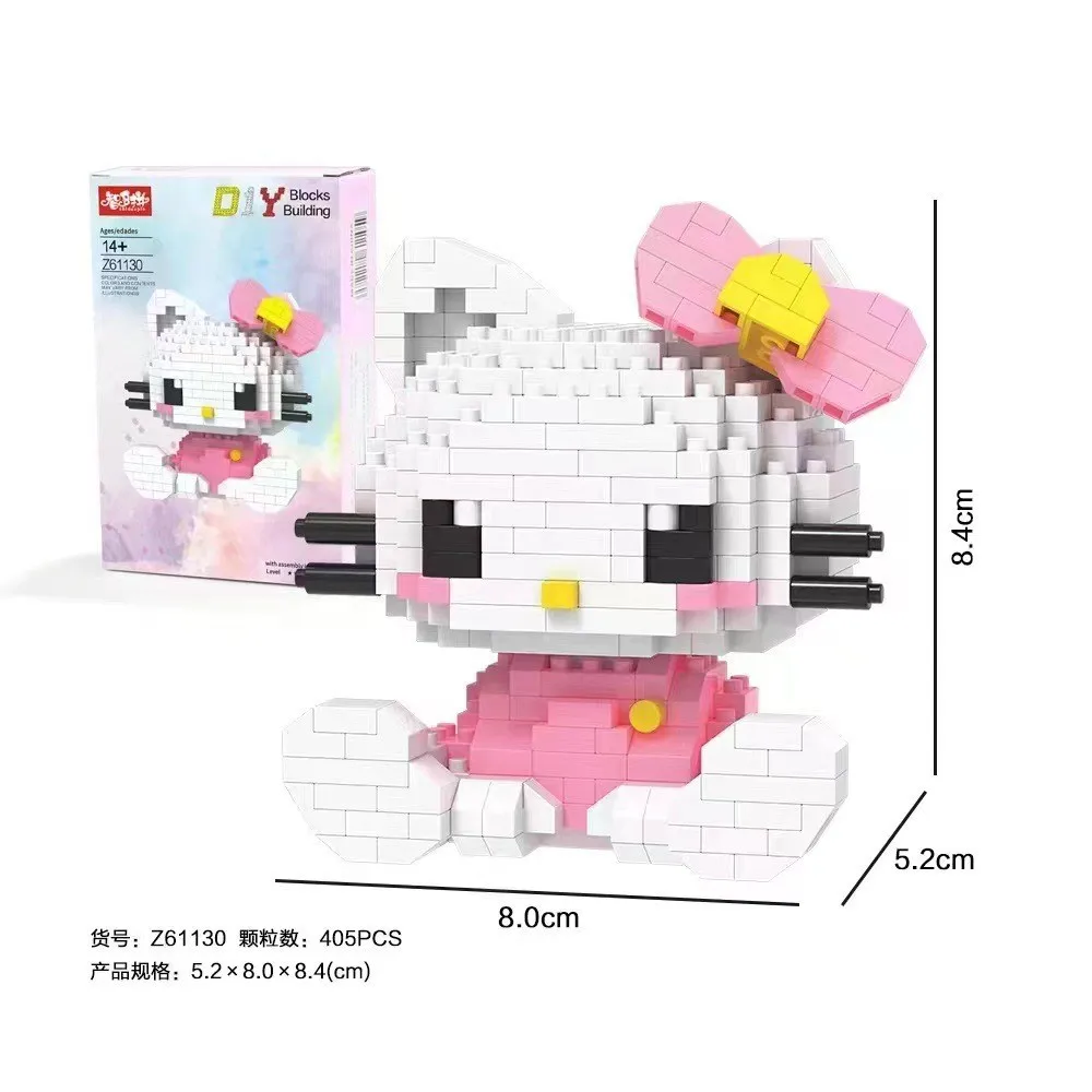 Anime Hello Kitty Building Block Model Assembled Toys Sanrio Figure Kuromi My Melody Children's Puzzle Gift Desktop Decorations 4