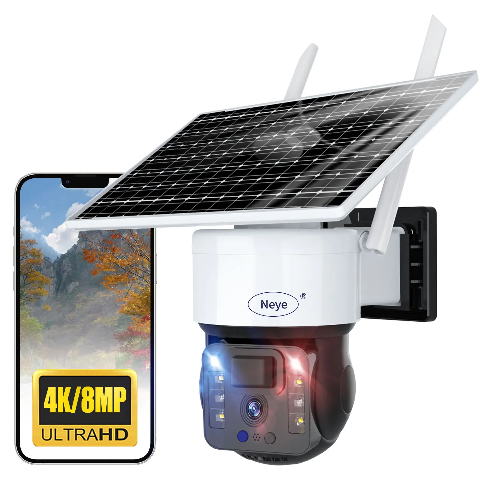 

8MP/4K Wireless Rechargeable Battery Solar Outdoor Pan Tilt Safety Camera Bidirectional Audio IP66 Rainproof Monitoring Camera