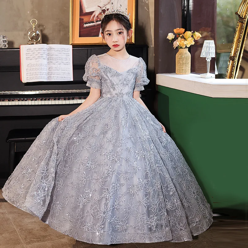 

Kids Dresses Children Elegant Long Prom Sequin Gowns 2024 New Girl Princess Dress Teen Wedding Bridesmaid Costume 3-12 Years