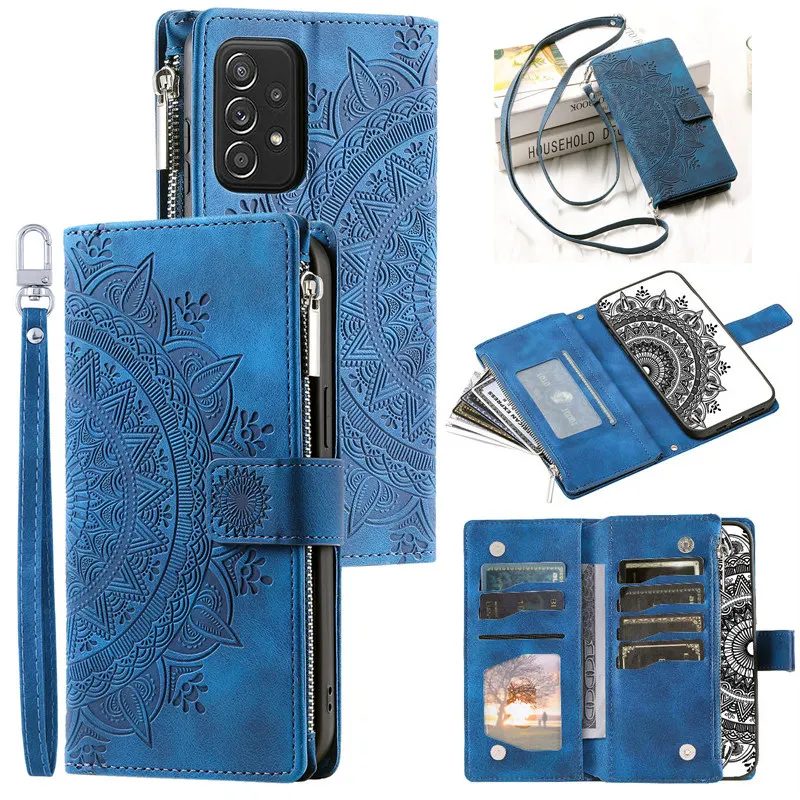 Luxe Zipper Wallet Leather Phone Case with Long Lanyard