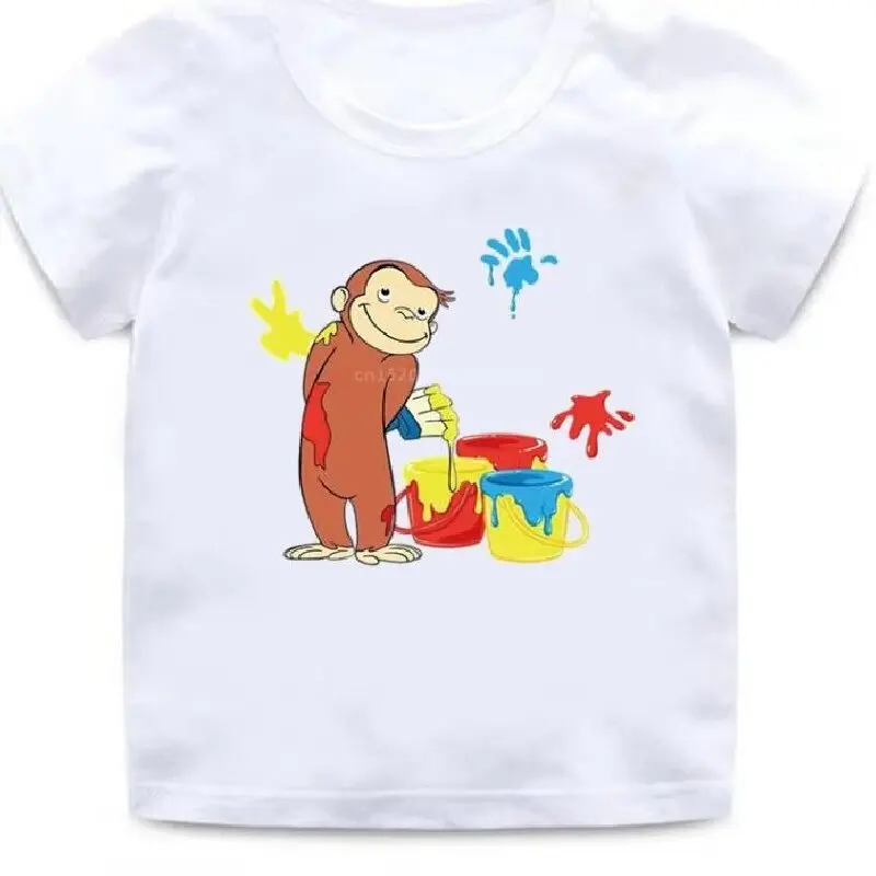 Kids T Shirts Summer Baby Boys Girls Curious George Cartoon Print Funny Monkey Tops Clothes