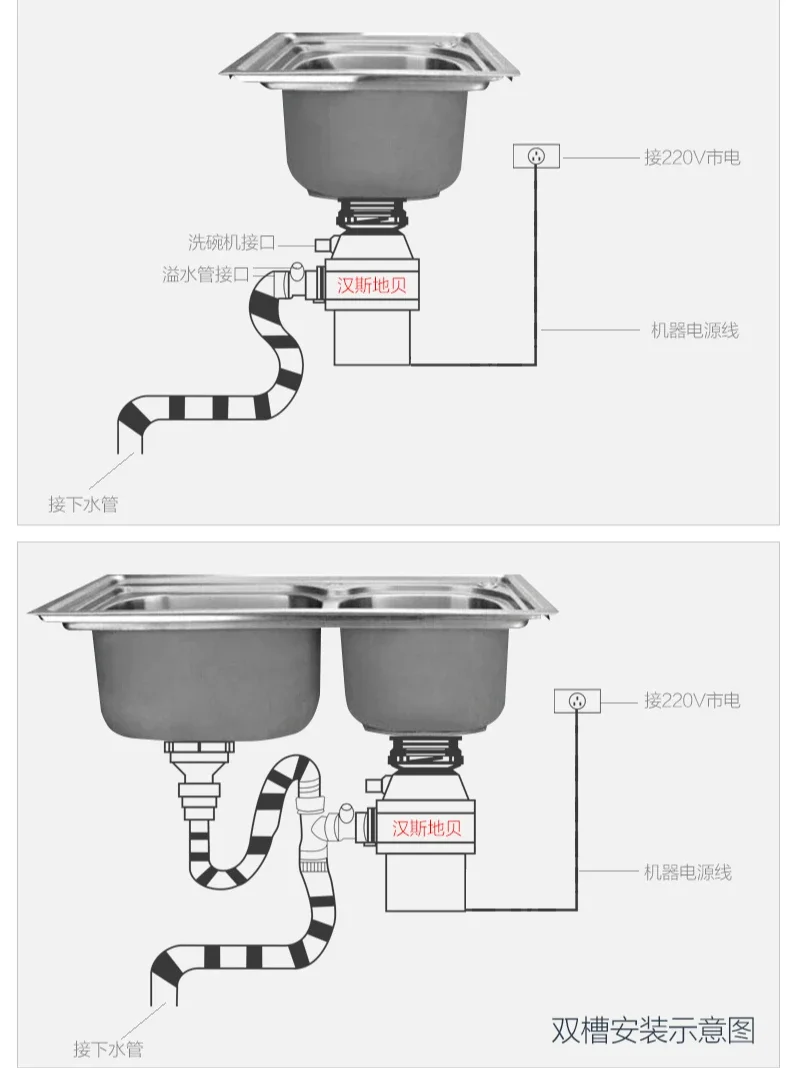 Garbage disposer household kitchen sink sewer food waste grinder air switch no need to open holes easy to install 6