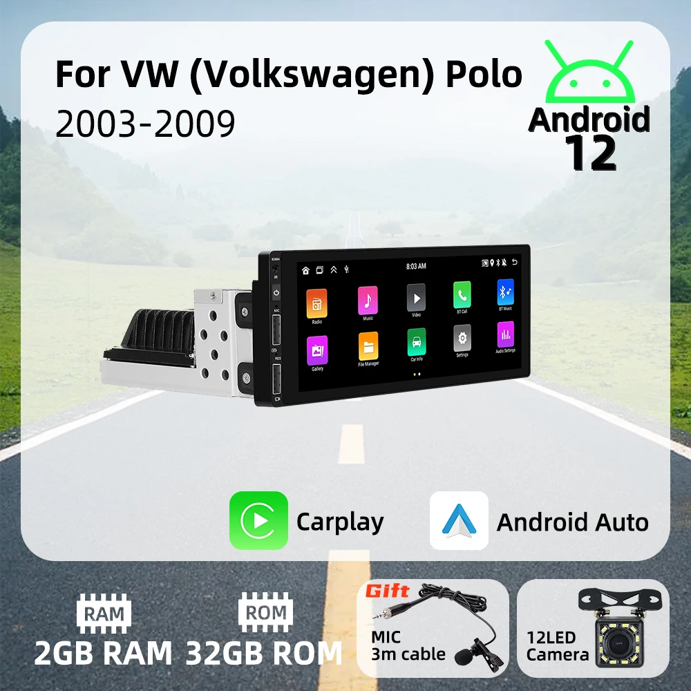 

Автомобильная Мультимедийная система, 1 Din, 6,9 дюйма, Android, для VW Polo 2003-2009 годов