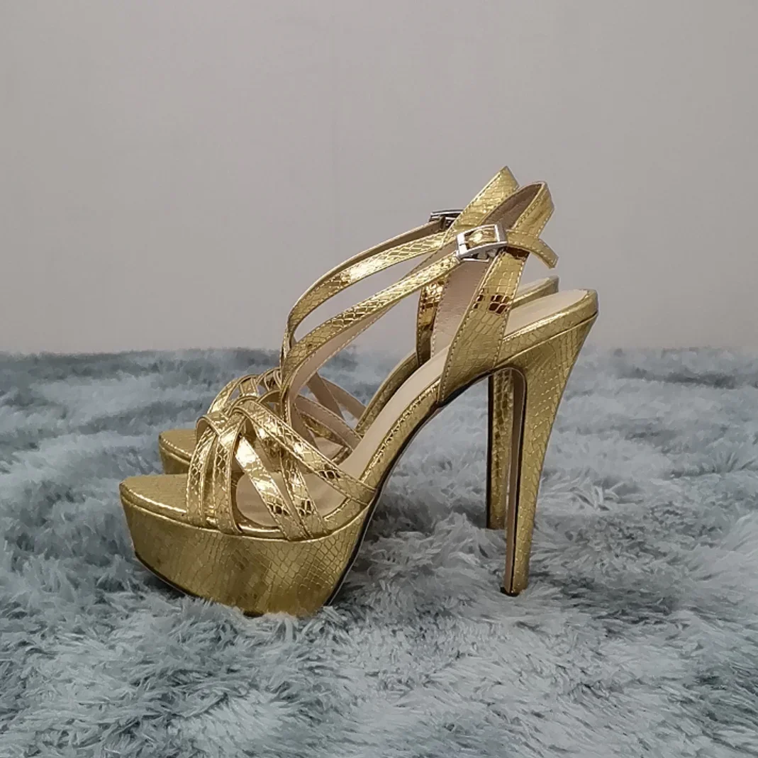 Women Sandals 14CM Platform High Heels Ankle Strap Sandal Open Toe Sanke Gladiator Party Dress Woman Shoes