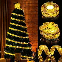 1-10M Christmas Ribbon With LED Lights Waterproof For Christmas Tree Decorations 2023 New Year Wall Window Home Decorations