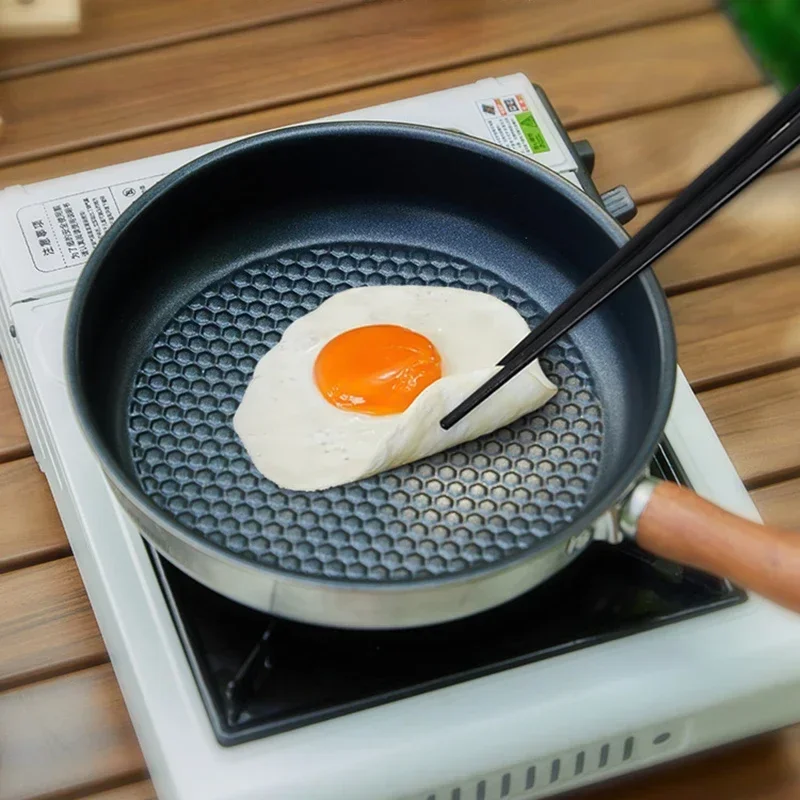 Non Stick Frying Pan Camping Cookware Set Camping Cookware Kitchen Utensils MOUNTAINHIKER Outdoor Camping Non-stick Frying Pan Breakfast Pancake Pot Stainless Steel Cooking Food Induction Cooker Fry Pan