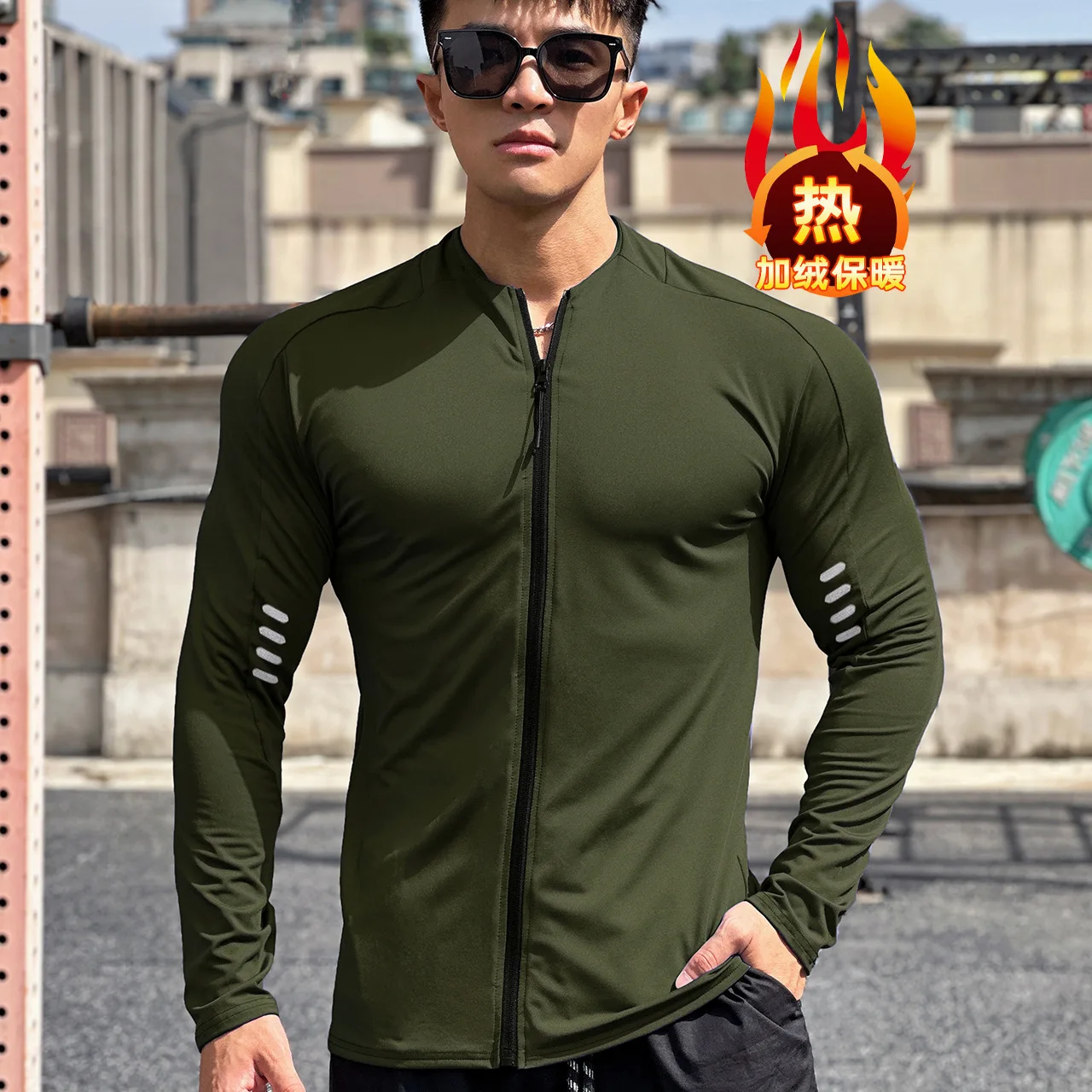 Men's running sports fitness jacket cycling long sleeve quick dry tights running training clothing Spring and autumn men