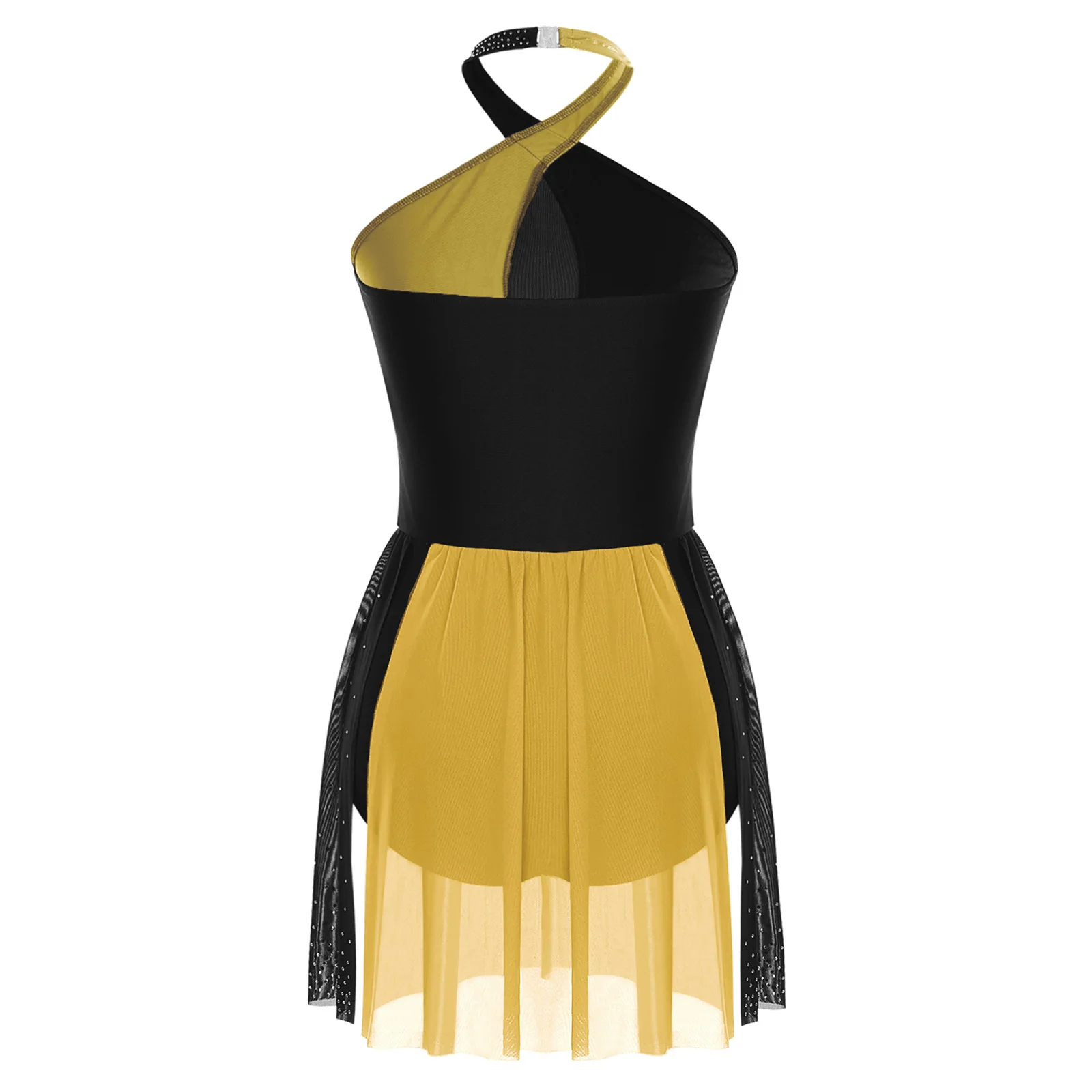 Damen Gymnastik Ballett Latein Lyrical Dance Kostüm Künstlerisches Eiskunstlauf Trikot Kleid Neckholder Strass Bodysuit Kleid – Detail 36