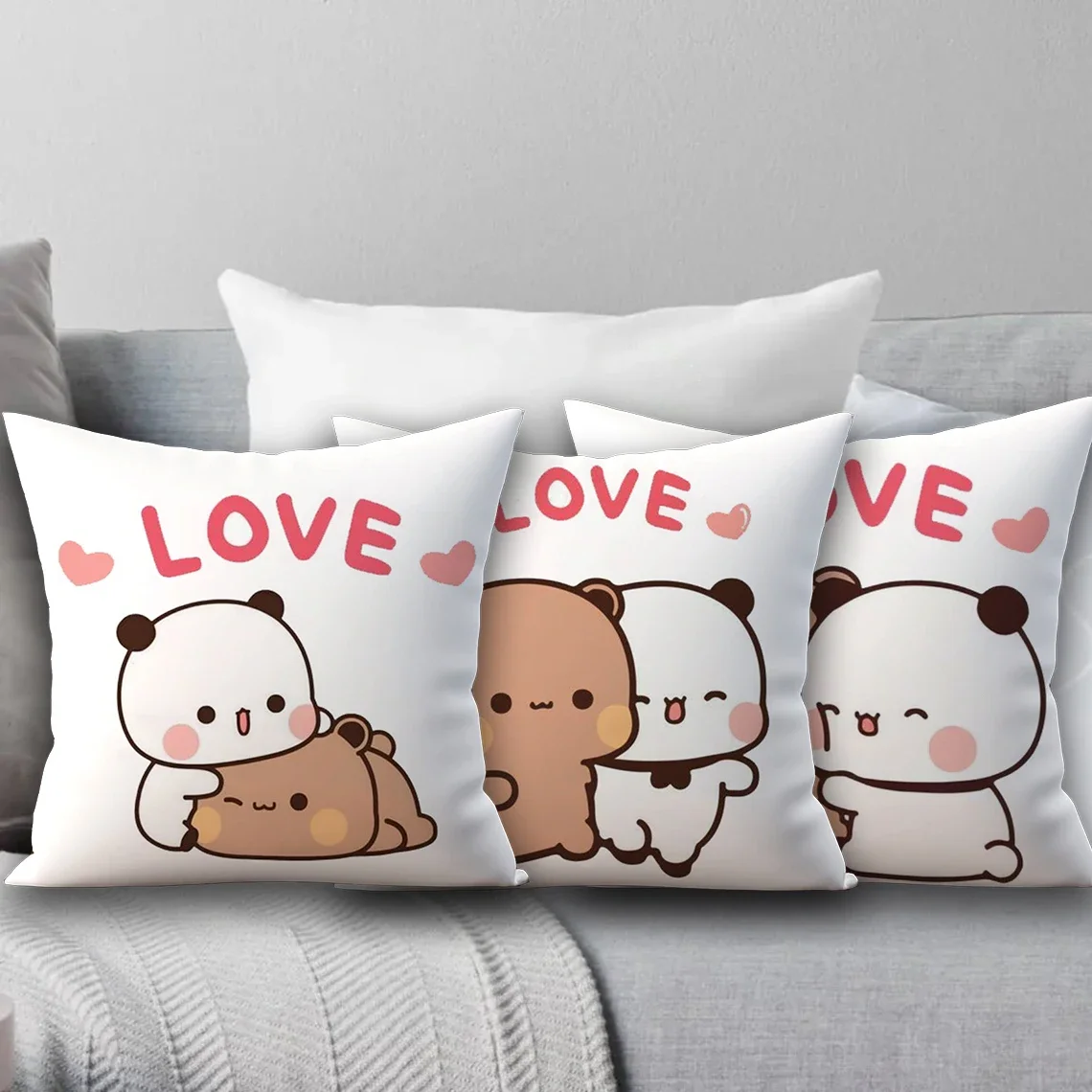 

Home Decor Room Cushion Cover 45x45 Panda Bear Hug Bubu Dudu Square Decorative Pillowcase Polyester Short Plush Pillow Cover