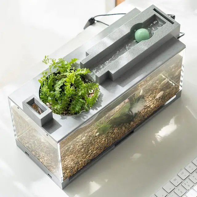 ABS Mini Fish Tank Betta Aquarium Starter Kits Mute Water Flow Filter Micr-o Landscape Fish Tank Office Desktop Decoration 3