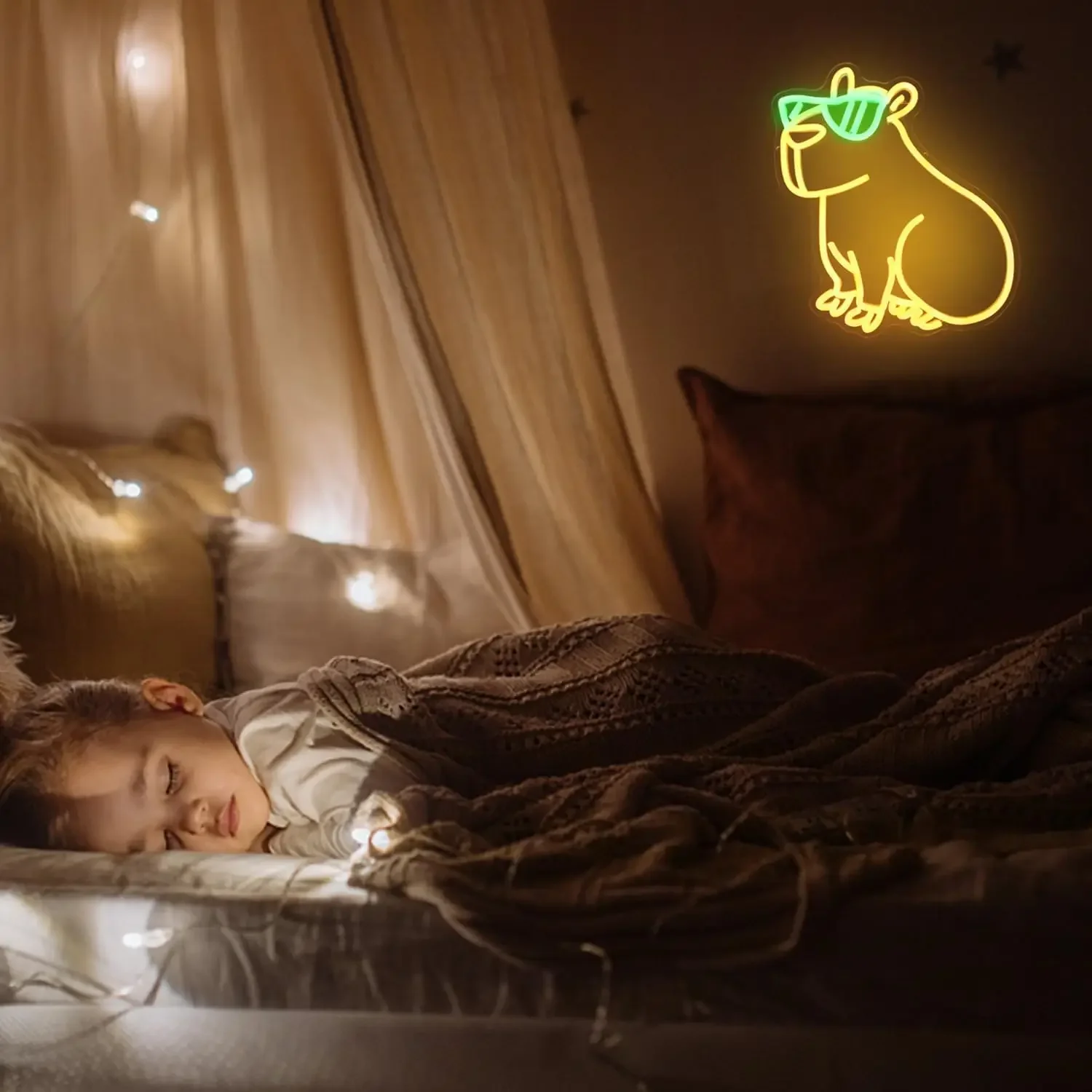 Capybara Neon Sign: O Decoração Perfeita para o Quarto do Meu Filho que  Adora Animais Fofoos com Óculos, image size:1500x1500