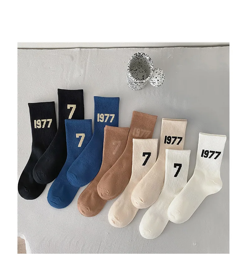 Baumwollsocken 1977, modisch, Unisex, männlich, bequem, Sport, Frühling, einfarbig, lässig, Damensocken, Nummer Sox 2024, Neu – Detail 3
