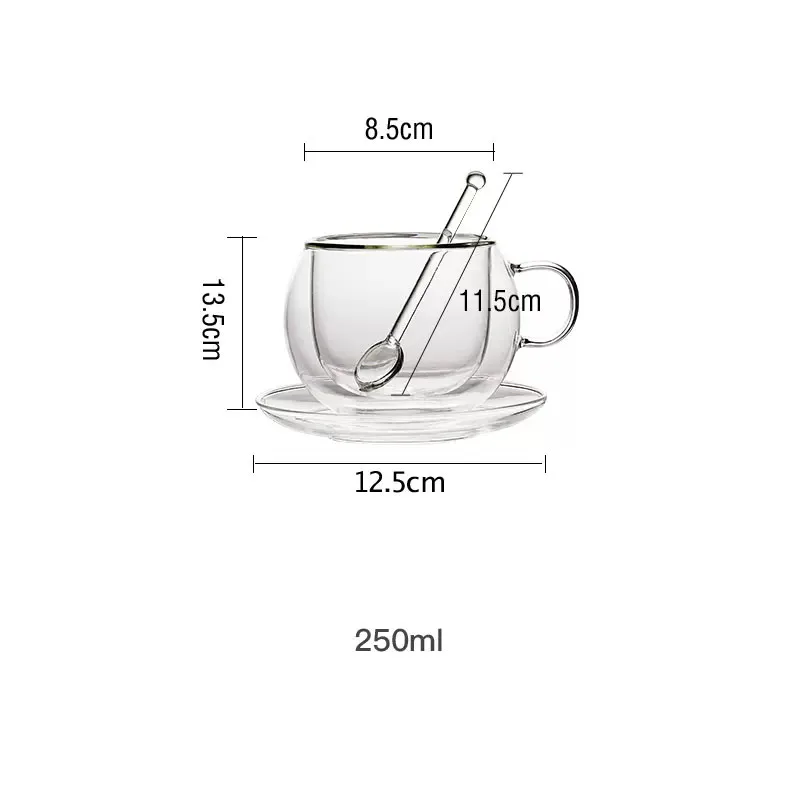 YWDL 150/250ml Double Wall Glass With Dish And Spoon Clear Glass Espresso  Cups Set Heat