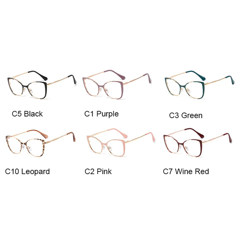 Anti Blue Light Reading Glasses For Women Big Luxury Prescription Metal Frame Red Cat Eye Female Eyeglasses Diopters +1.75 +2.25 4