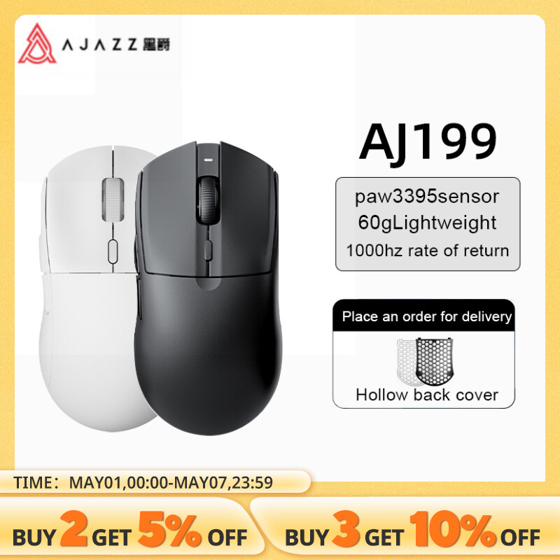  AJAZZ AJ199 Wireless 2.4GHz+ Wired Aaming Mouse PAW3395 Dual Mode Black 