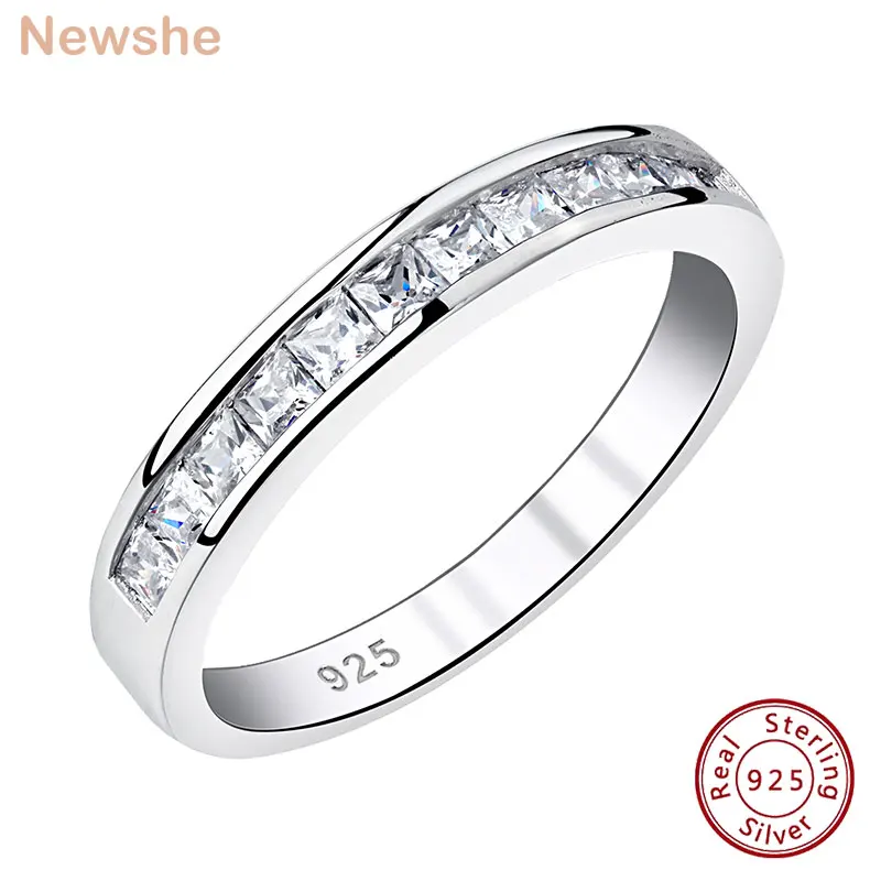 

Newshe 925 Sterling Silver Stackable Wedding Band For Women AAAAA Cubic Zirconia Eternity Rings