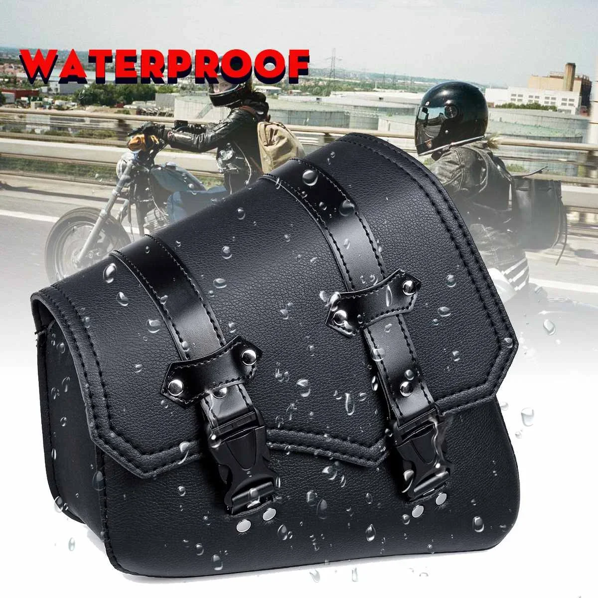 

Universal Black Motorcycle Saddlebags Side Tool Bag PU Leather Luggage Saddle Bag Pouch