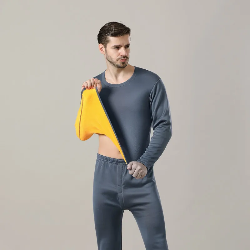 Winter Women Thermal Underwear Men Thickened Velvet Warm Underclothes  Second Skin Long Johns Plush Tops + Pants Piece Sets