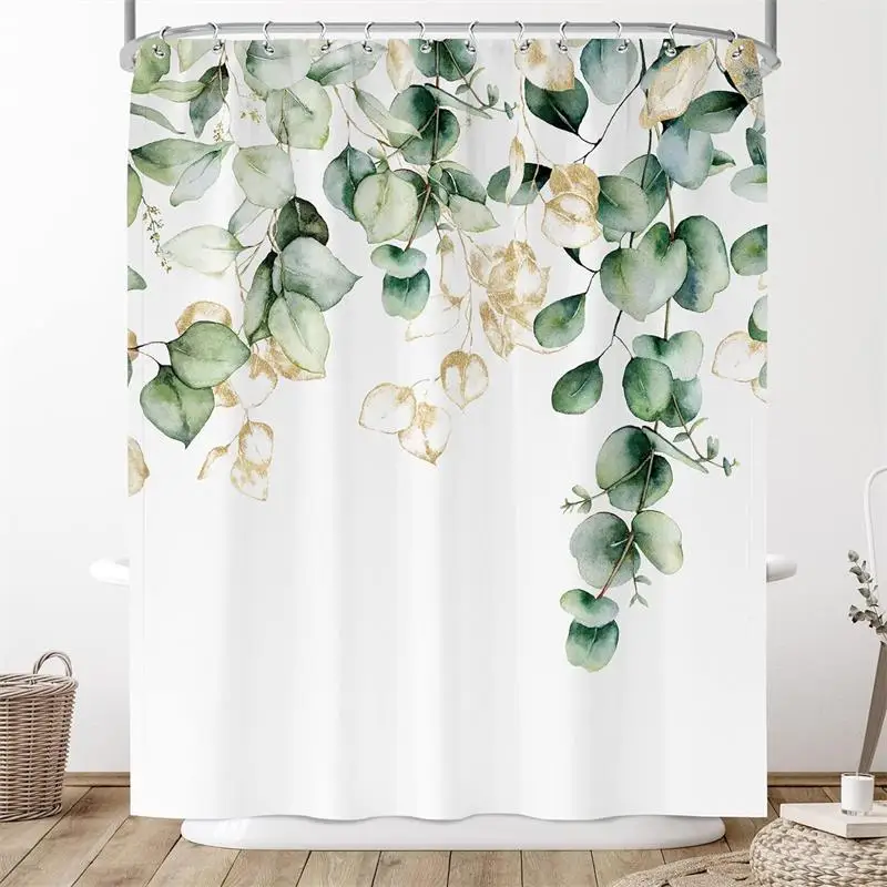 Shower Curtains Leaves Shower Curtains Bright Tan Palm Leaf Floral Pumpkin Fall Bath Curtain Set Polyester Fabric Home Bathroom Decor with Hooks