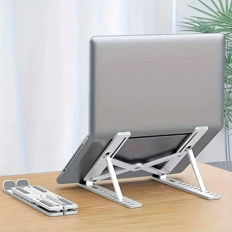 ​​1pc Folding Computer Stand Measuring, Foldable Desktop Riser with Multi-Angle Adjustment & Ventilated Grid Design