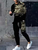 Ensemble pantalon à manches longues et col rond pour hommes, imprimé lion personnalisé, respirant, à la mode, vêtements d'extérieur de rue, été 2