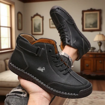 المرأة اليدوية الجلود حذاء كاجوال موضة حذاء من الجلد الأعمال في الهواء الطلق أحذية لينة أوم الكلاسيكية الكاحل عدم الانزلاق الشقق الخف 5