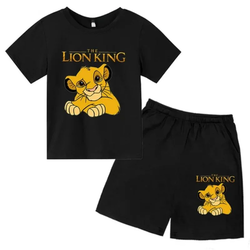 thumbnail image 1 of Conjunto de 2 piezas de camiseta y pantalones cortos con estampado de El Rey León Simba para niños y adolescentes, ropa informal de manga corta, traje de moda, 1 of 5