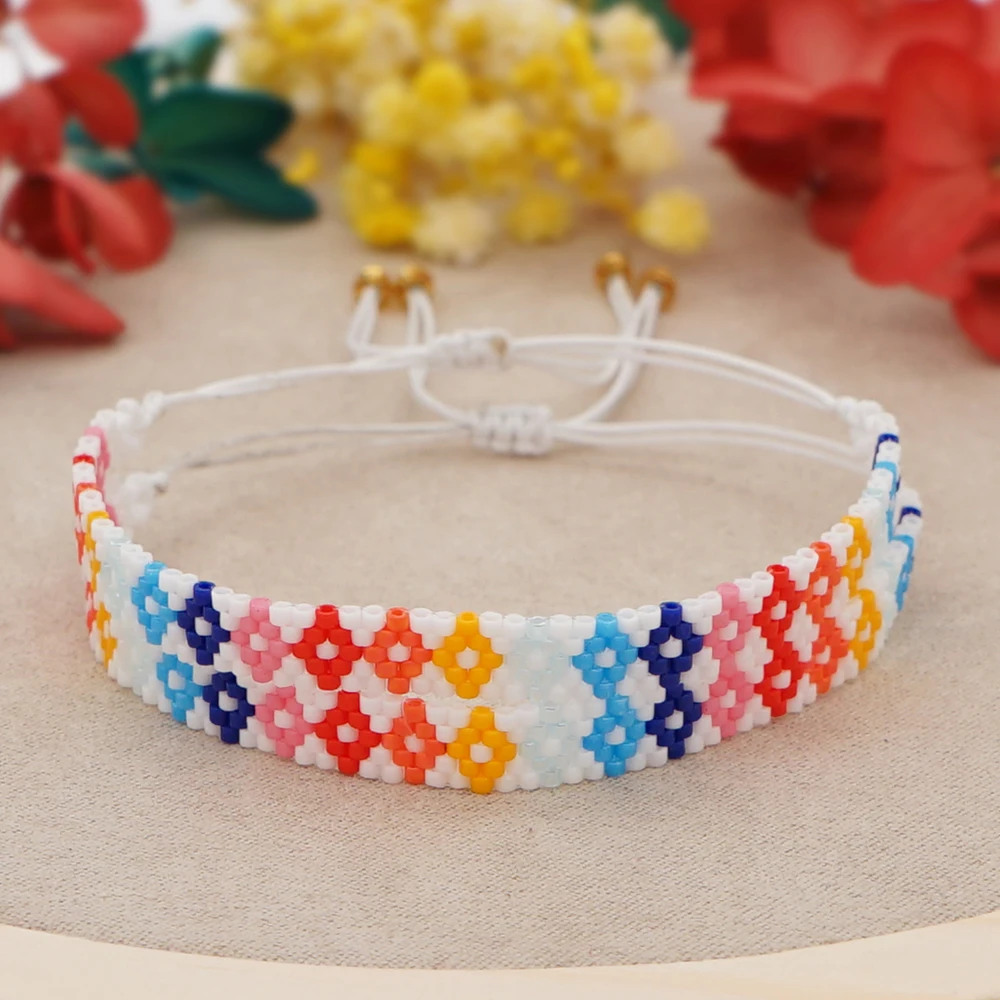 

YASTYT Evil Eye Bracelet with Rainbow Beaded Jewelry and Boho Woven Bracelet - Friendship Gift for Girls with Colorful Flower