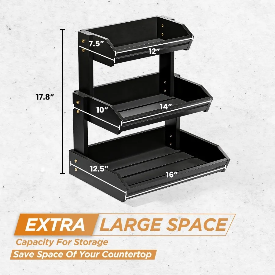 HOLANA Acacia 3 Tier Fruit Basket for Counter Wooden Fruit Bowl for Kitchen Counter Organizer Produce Storage Wooden Basket Sna