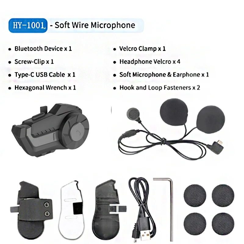 Motorcycle FM Radio Helmet Intercom Headset 800M HY-1001 Talking Bluetooth 5.0 HeadsetMicrophone Waterproof For 2 Ri