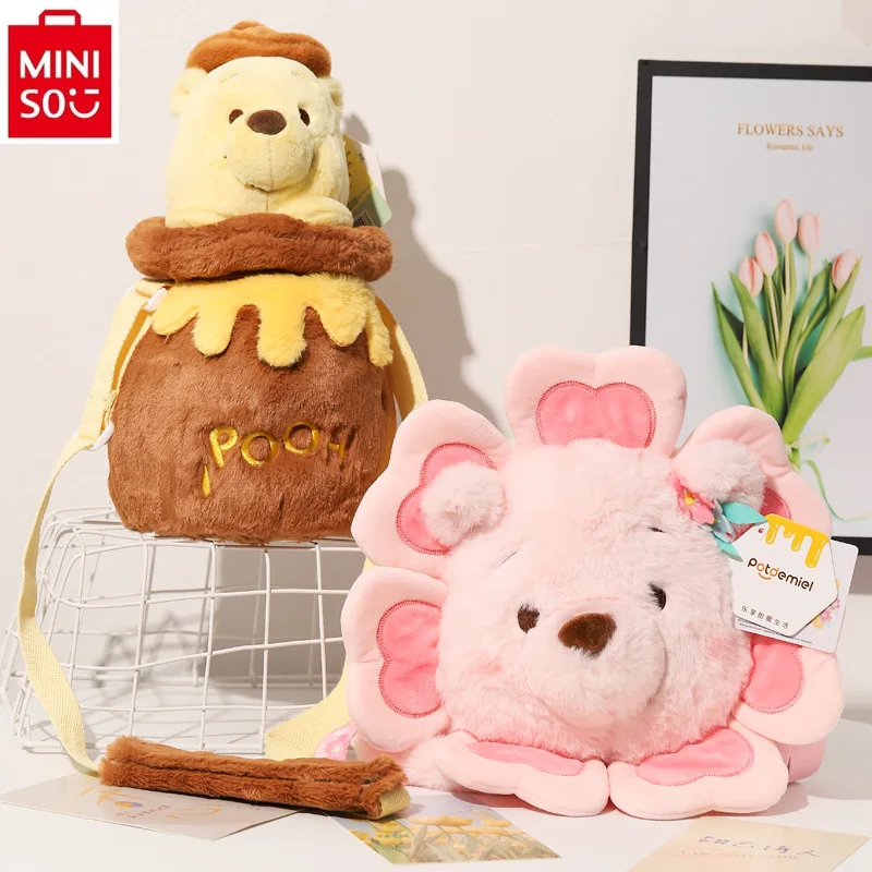 MINISO Disney Winnie Bear Cute High Quality Plush Handheld Crossbody Bag for Women's Fashion Storage Sweet Shoulder Bag
