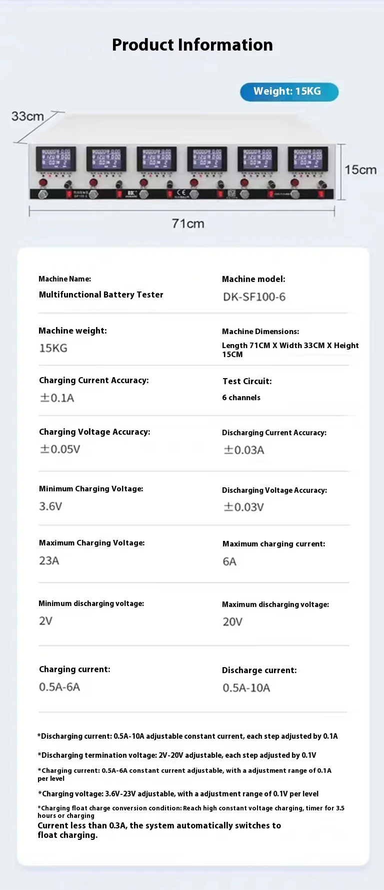 Battery tester, Lithium Ni-MH lead-acid battery capacity test/repair 6 channels