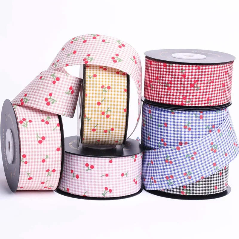 9-10 Yards 25mm 38mm Double Sided/Fruit/Cherry/Lattic Ribbon DIY Make Bowknots Kids Hair Accessories Material Handmade Carfts