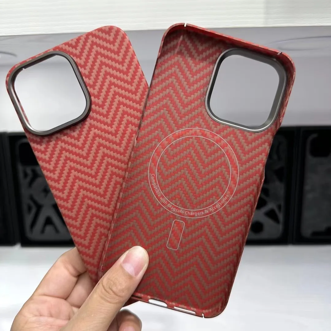 

Magsafe Real Carbon Fiber Case for iPhone 14 13 Pro Max 14Pro Aramid Magnetic Wireless Charging Cover with Metal Lens Protection