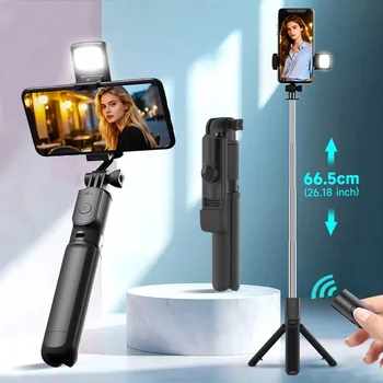 Treppiede per selfie con telecomando Bluetooth, supporto per telefono con luce LED di bellezza per live streaming