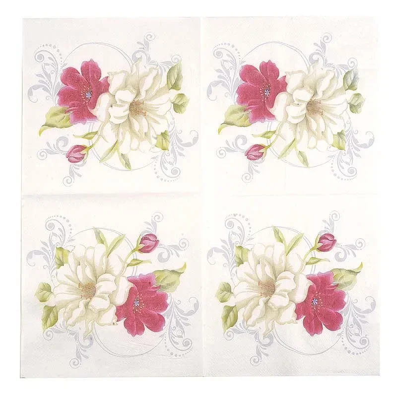 Lilies Colourful Printed Napkins Wedding Wine Glasses Flower Paper Napkins Placemats Banquet Paper 20pcs Wood Pulp Mouth Cloths Paper Napkins Disposable Paper Placemats
