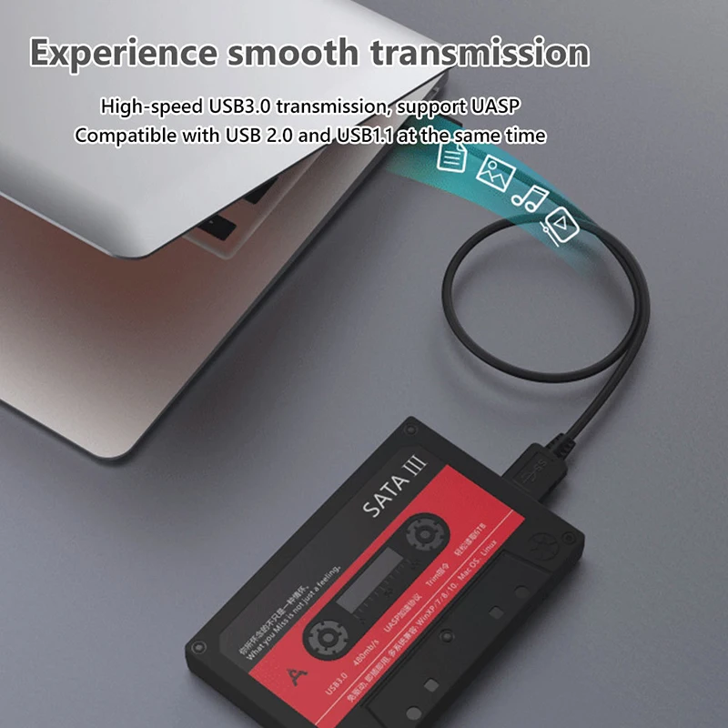 2.5inch SATA HDD Enclosure 6Gbps 6TB USB3.0 Laptop SSD Convert Box Retro Cassette Hard Drive Disk External Case for Notebook PC 3
