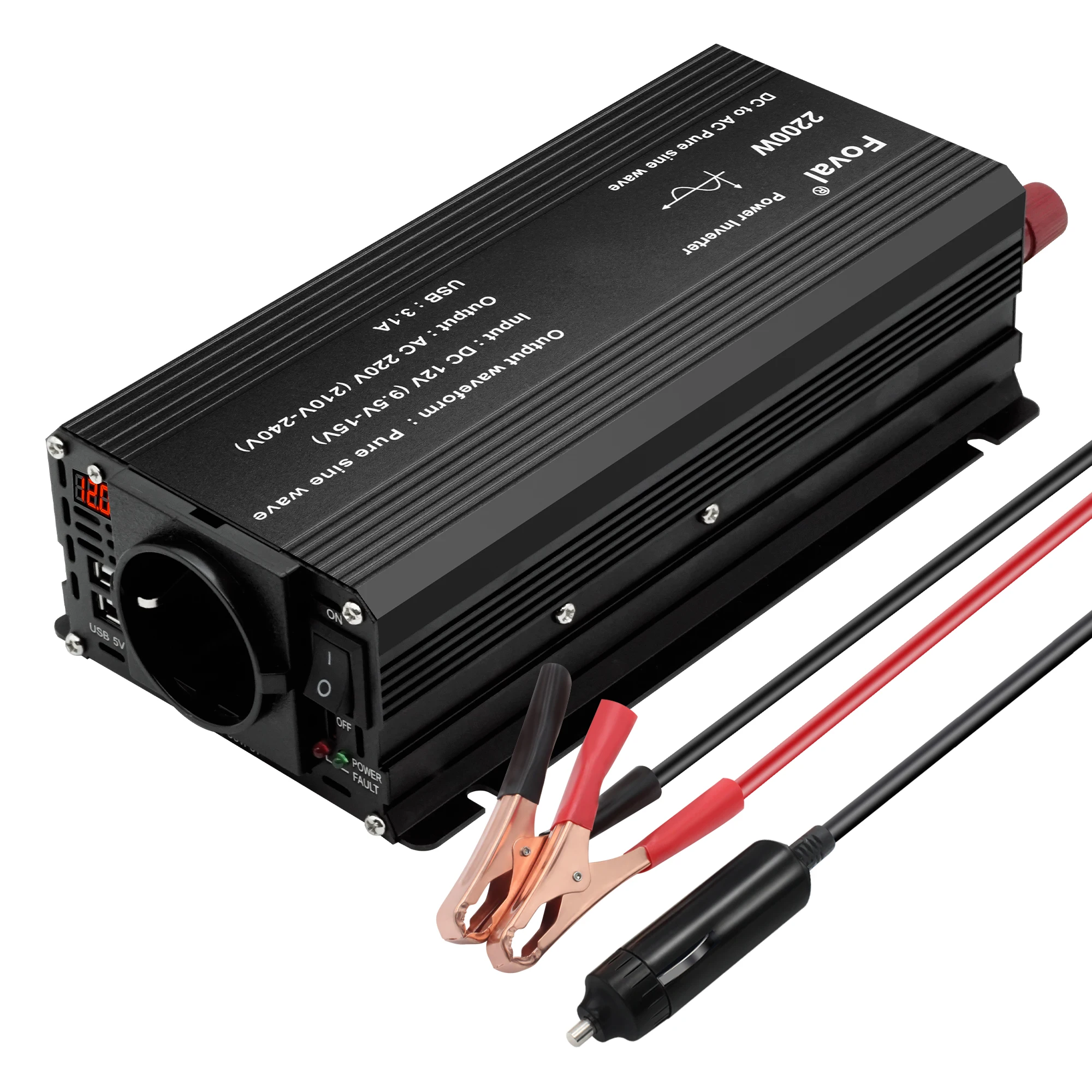 Car Inverter Adapter 1500W/2200W/2600W/3000W DC 12V TO AC 220V with 3.1A Dual USB Pure Sine Wave EU Socket