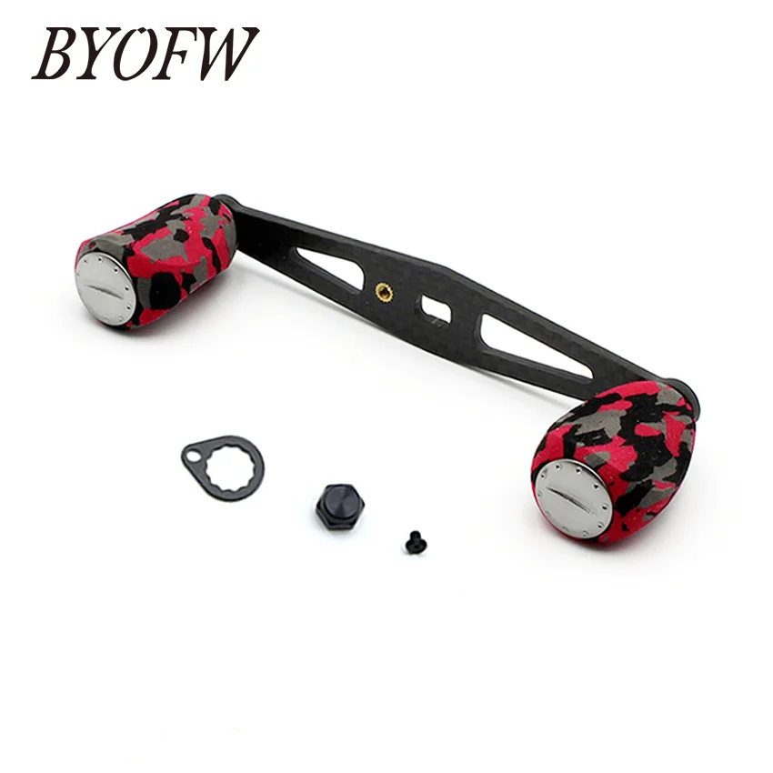 BYOFW 103mm Carbon Fiber Powerful Baitcasting Reel Handle For Abu Garcia Daiwa Grips  Red Camouflage Double Knobs DIY Repair Kit 6