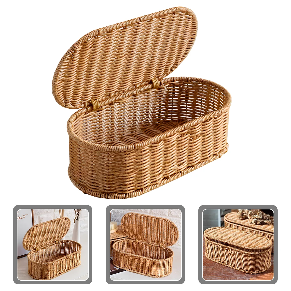 

Imitation Rattan Desktop Box Vintage Woven Gift Box Household Sundries Container Basket Bedroom Organizer Plastic Household