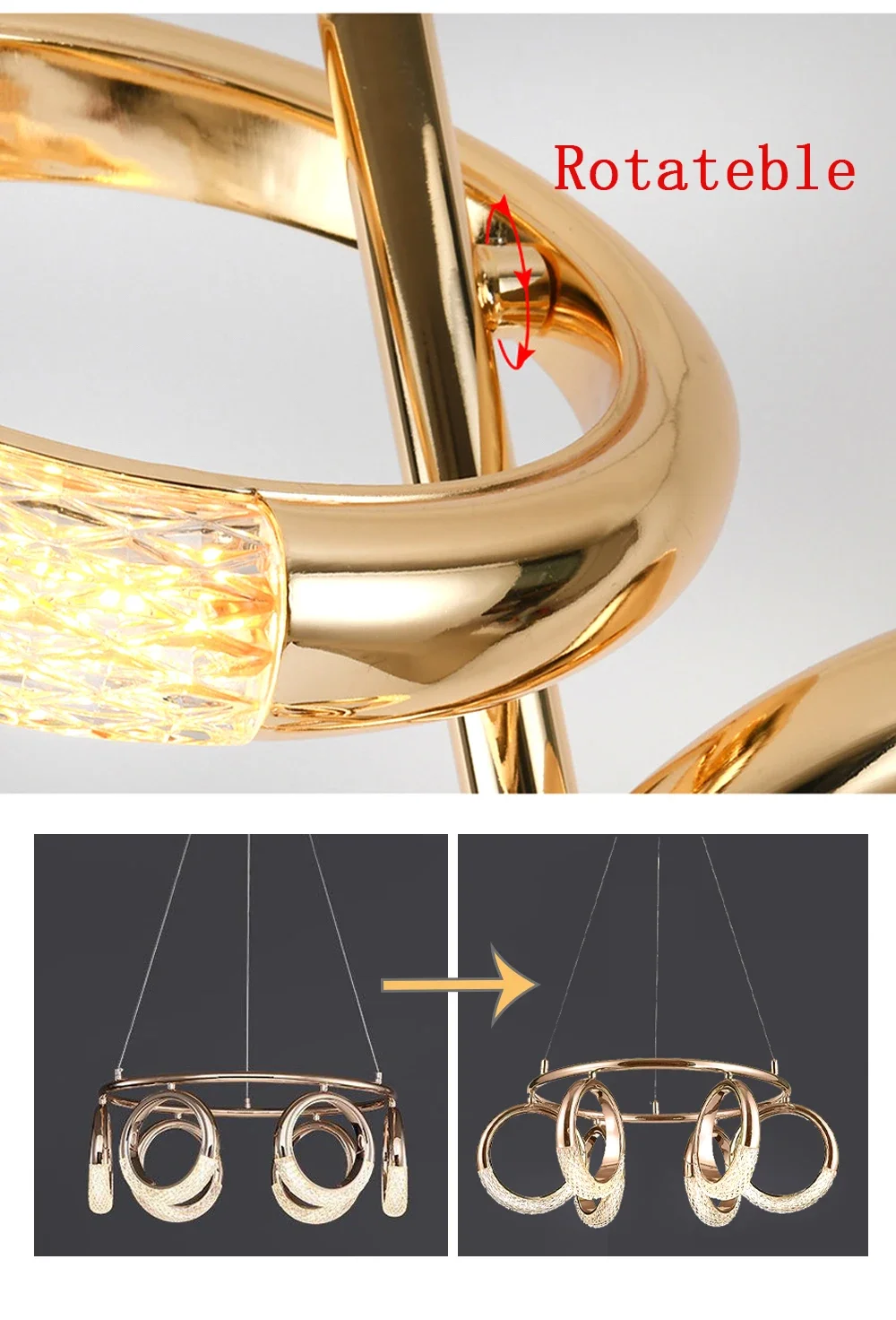 Description Picture 3 of itemPostmodern Light Luxury Golden Living Room Ceiling Lamp Bedroom Bedside Stairwell Designer Earrings Ring Long Chandelier